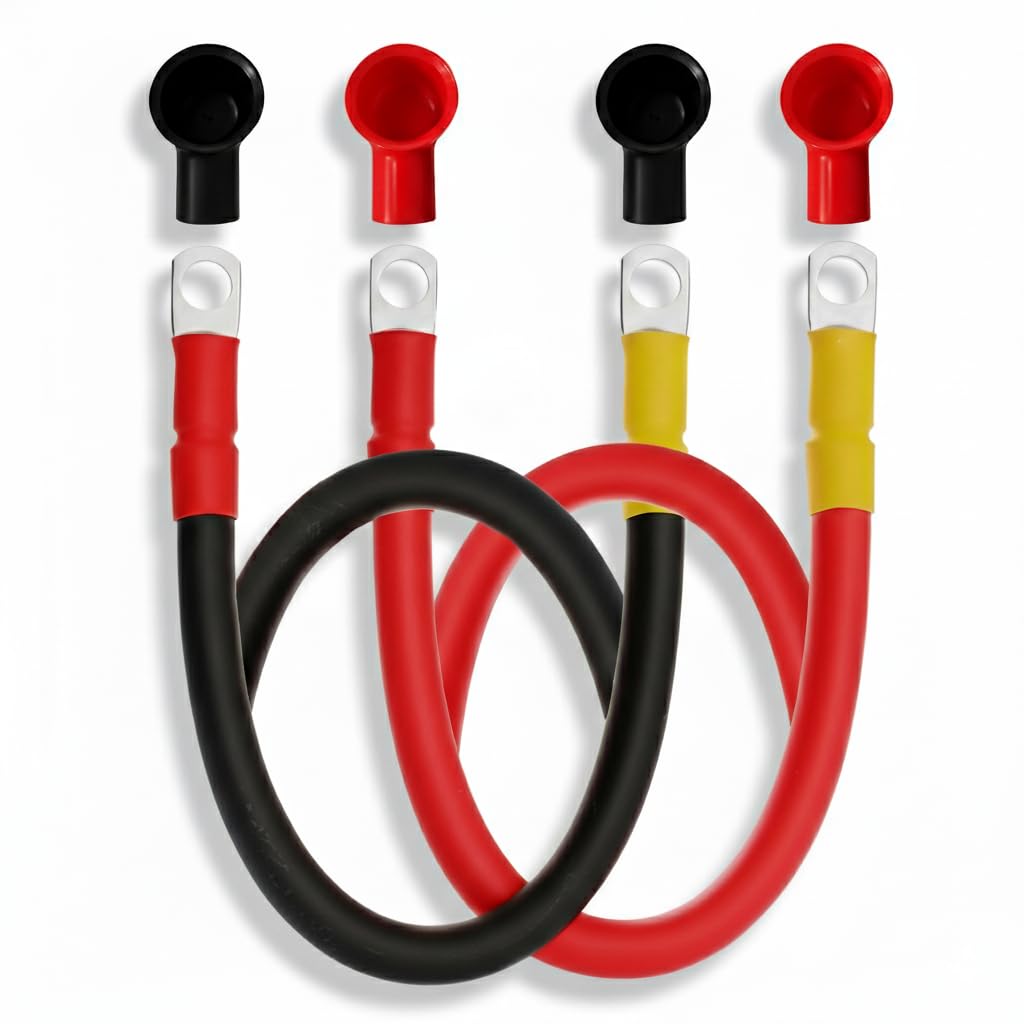 4 AWG Battery Cable 2FT -24Inch, 4 Gauge Copper Battery Inverter Cables with 3/8 Ring Terminals for Solar, RV, Truck,Car (Black & Red)