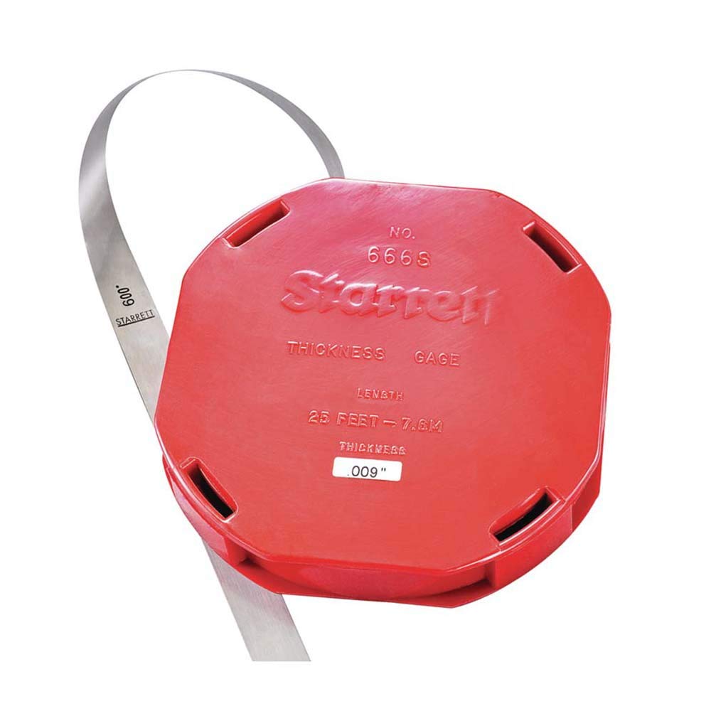 Feeler Stock Series 666 Thickness Gage with Dispenser Case, Stainless Steel, 25' Blade Length, 1/2" Blade Width, 0.009" Blade Thickness