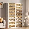 8 tier foldable shoes rack organizer clear plastic shoes rack for closet shelf collapsible large storage box stackable easy assembly shoe cabinet with lids and doorfor 32 pairs  urban country home decor