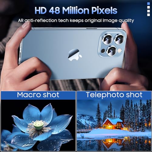 Image of Uyiton for iPhone 13 Pro /iPhone 13 Pro Max Camera Lens Protector, [Strong Adsorption] [Drop Protection] Metal Ring Tempered Glass Rear Camera Screen Cover - Blue