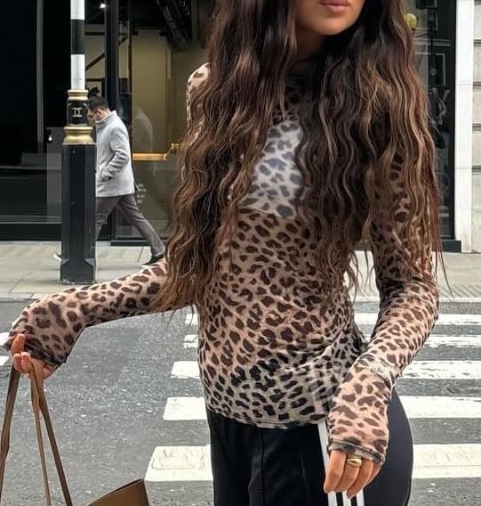 Sheer Mesh Long Sleeve Layering Top for Women Mock Neck Floral Lace Tshirt See Through Tee Shirt Blouse - Image 3