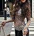 Sheer Mesh Long Sleeve Layering Top for Women Mock Neck Floral Lace Tshirt See Through Tee Shirt Blouse(Leopard Cheetah,Large
