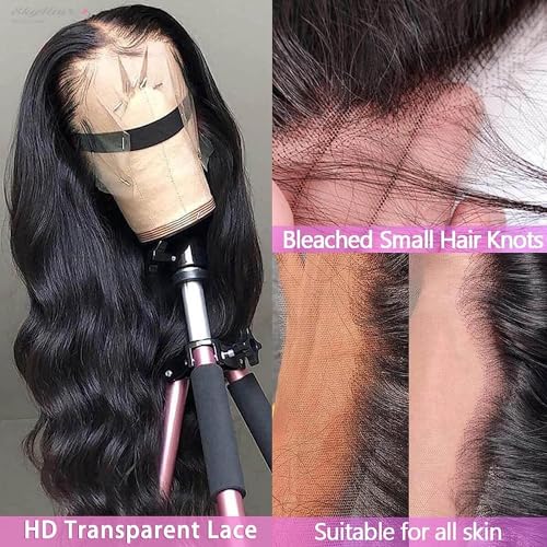 Image of SkyHair 100% Human Hair Lace Front Wig for Women & Girls - Undetectable Hairline, Volume & Length for Daily or Chemo Use - Free Wig Cap & Glue Included (Natural Black, 20 Inches)