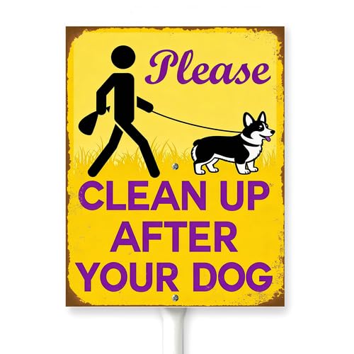 Horienteeon No Poop Signs For Lawn Yard Sign With Stake Clean Up After Your Dog Sturdy Aluminium Signs Neighborhood Grass Traffic Road Street Garden Grassland Lawn Decorations 7x8.8"