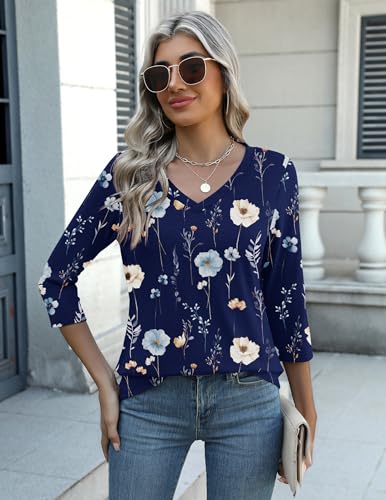 Image of Zeagoo Womens Blouse Casual 3 /4 Length Sleeve V Neck Basic T-Shirts Spring Summer Cute Tunic Tops Business Work Tees