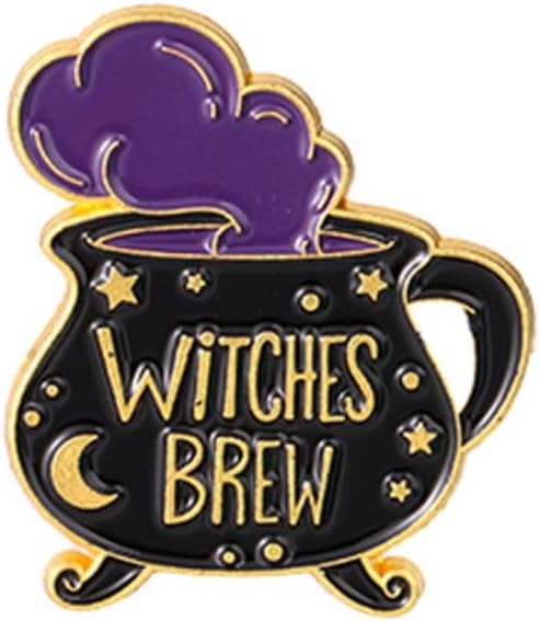 Ro Rox Witchcraft Cartoon Pin Wicca Brew Moon Enamel Cute Brooch, Black, Brew