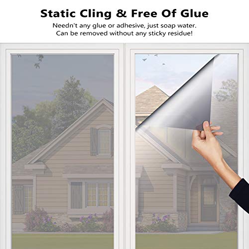 Hootown Window Tint For Home One Way Window Film Daytime Privacy Mirror Film Static Non-Adhesive Window Tint Film Heat Control Anti Uv One Way Privacy Window Film For Home (Silver, 17.7 In X 6.5 Ft) #TOP4