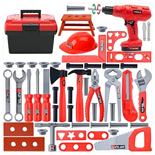 Kids Tool Set, 55 Pcs Kids Tool Set Pretend Play Kids Toys with Tool Box and Electronic Toy Drill, Toy Tools for Toddler Boys Girl Kid Child Ages 3+