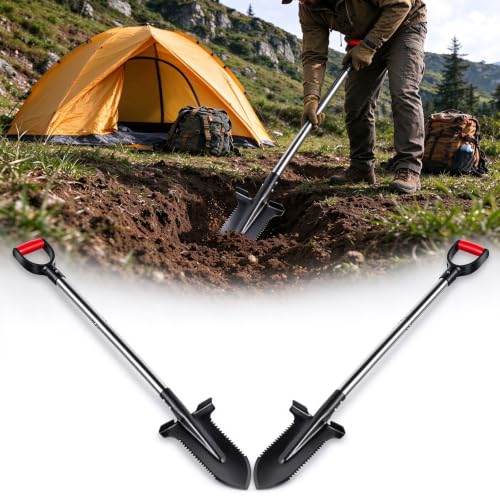 Image of Worshow 2 PCS Root Spade, 115cm Double Serrated Digging Spade, Carbon‑Steel Garden Spade with D‑Grip Handle,V‑Shaped Tip for Post Digging & Lawn Edging