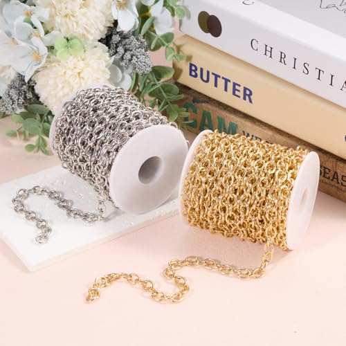 BORUINIE 33 Feet Gold Rolo Chains Aluminum Oval Link Chain Roll Bulk for DIY Jewelry Making by BORUINIE - Image 6