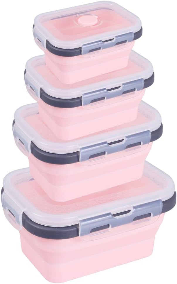 MiOYOOW Camping Bowl, 4Pcs Collapsible Silicone Bowl Stackable Food Storage Containers Available Microwave & Fridge for Kitchen Travel Camping