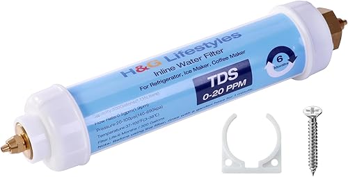 Miniatura 8 de H&G Lifestyles Filtro de agua en línea para nevera, máquina de hielo, cafetera, reduce el TDS hasta 0-20 PPM, sistema de filtración de agua potable