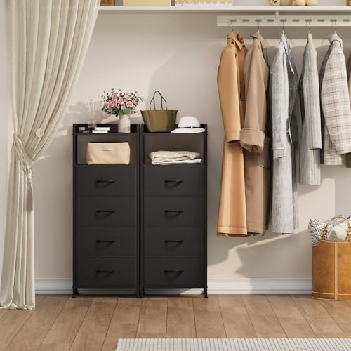 Somdot Kommode for Schlafzimmer, 4 Schubladen, offenes Regal, Schwarz – Ansicht 7