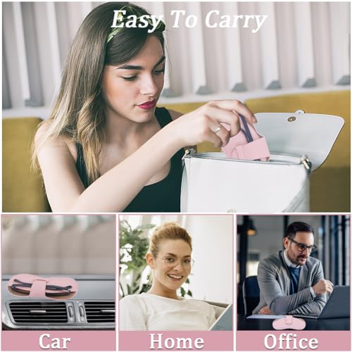 Image of CREATCABIN Pink Leather Sunglasses Case Slim Glasses Case Bag Portable Lightweight Travel Eyeglasses Holder Pouch Cover with Soft Cleaning Cloth for Family Friends Holiday Vacation 6.9x3.4 Inch