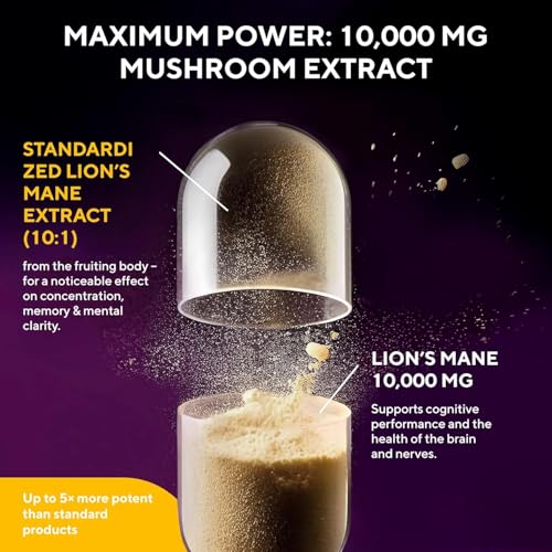 Lions Mane Mushroom Capsules 10 000mg – Highly Concentrated Extract Hericium Erinaceus 10:1 – Lab-Tested with Certificate Lions Mane Supplement – 180 Vegan Capsules - Image 3