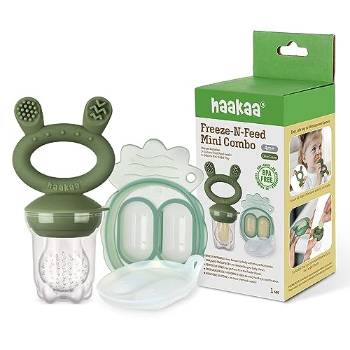 Image of Haakaa Freeze-N-Feed Mini Combo with Silicone Food Feeder & Silicone Mini Nibble Tray|Baby Solid Food Self Feeder|Breastmilk Popsicle Mold Storage & Feeder for Soothing Baby Gums 1 PK