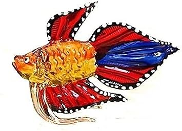 Handmade Mini 2" Blown Glass Fighting Fish Figurines Figures Art,Collectible Dollhouse Gift Ideas,Miniature Aquatic Animals,Tiny Ornament Cool Stuff Decor No.1