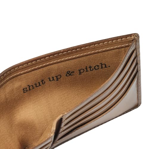 Image of House of Jack Co. Baseball Double ID Bifold Wallet for Men, Full Grain Leather Bifold Wallet, 2 ID Windows, 10 Card Slots, Baseball Wallet, Brown