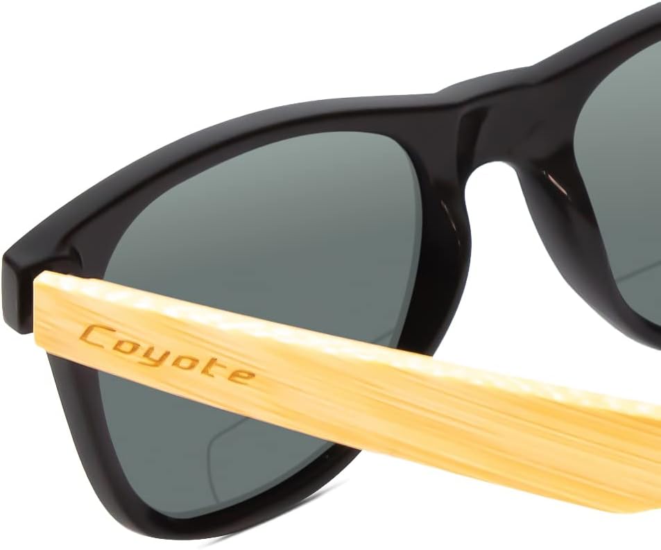 Coyote Eyewear Woodie Polarized Sunglasses | Natural Wood Temples | Unisex Design | Included Storage Bag