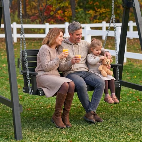 Image of Psilvam 4 FT 2-Seat Porch Swing, 660 LBS Hanging Chair Outdoor, Black