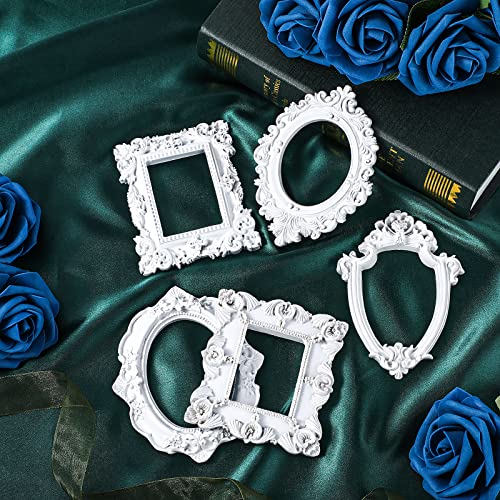 5 Pieces Vintage Resin Picture Frame Antique Photo Frame Resin Oval Rectangle Frame Resin Wall Hanging Photo Frame Table Top Jewelry Display Frame Christmas Holiday Party Hotel Decor (White) #TOP22