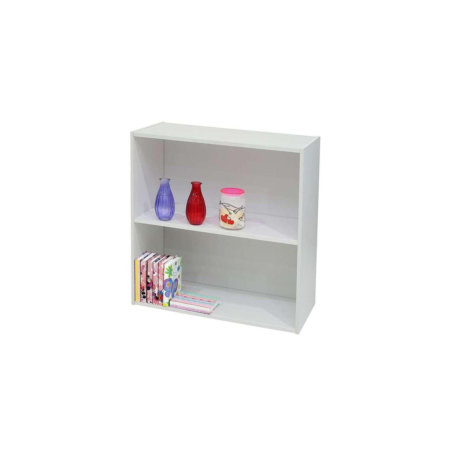 Kings Brand 2-Tier Bookcase, Bookshelf, White Storage Shelf Organizer