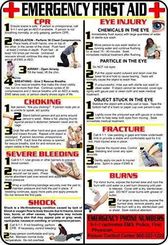 First Aid and Choking Poster, 11′ x 17″, Laminated, Includes CPR, Shock, Eye Injury, Fracture, Burns, Severe Bleeding & Choking