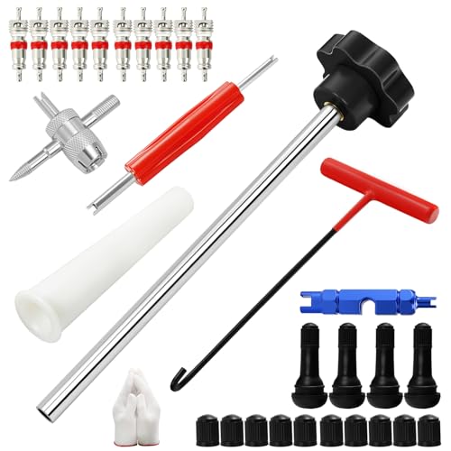 30pcs Tire Valve Stem Removal Installation Tool Kit,Quick Change Valve Installer Kit with TR413/TR414 Valve Stems ,4-Way Tire Valve Core Removal Replacement Tool,for Cars Motorcycles Lawn Mowers ATVs