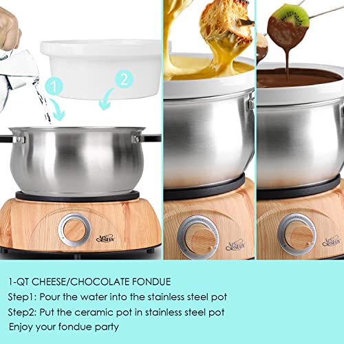 Artestia Fondue Pot Electric Set For Melting Chocolate Cheese, Wood Pattern Base Fondue Pot Sets With Temperature Control For Chocolate Cheese Candy Soap Wax Candle Making #TOP1
