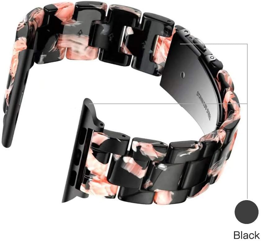Free Shipping Over $50 Light Apple Watch Band - Fashion Resin iWatch Band Bracelet Compatible with Copper Stainless Steel Buckle for Apple Watch Series 5 Series 4 Series 3 Series 2 Series1 (Rose in Black, 42mm/44mm)