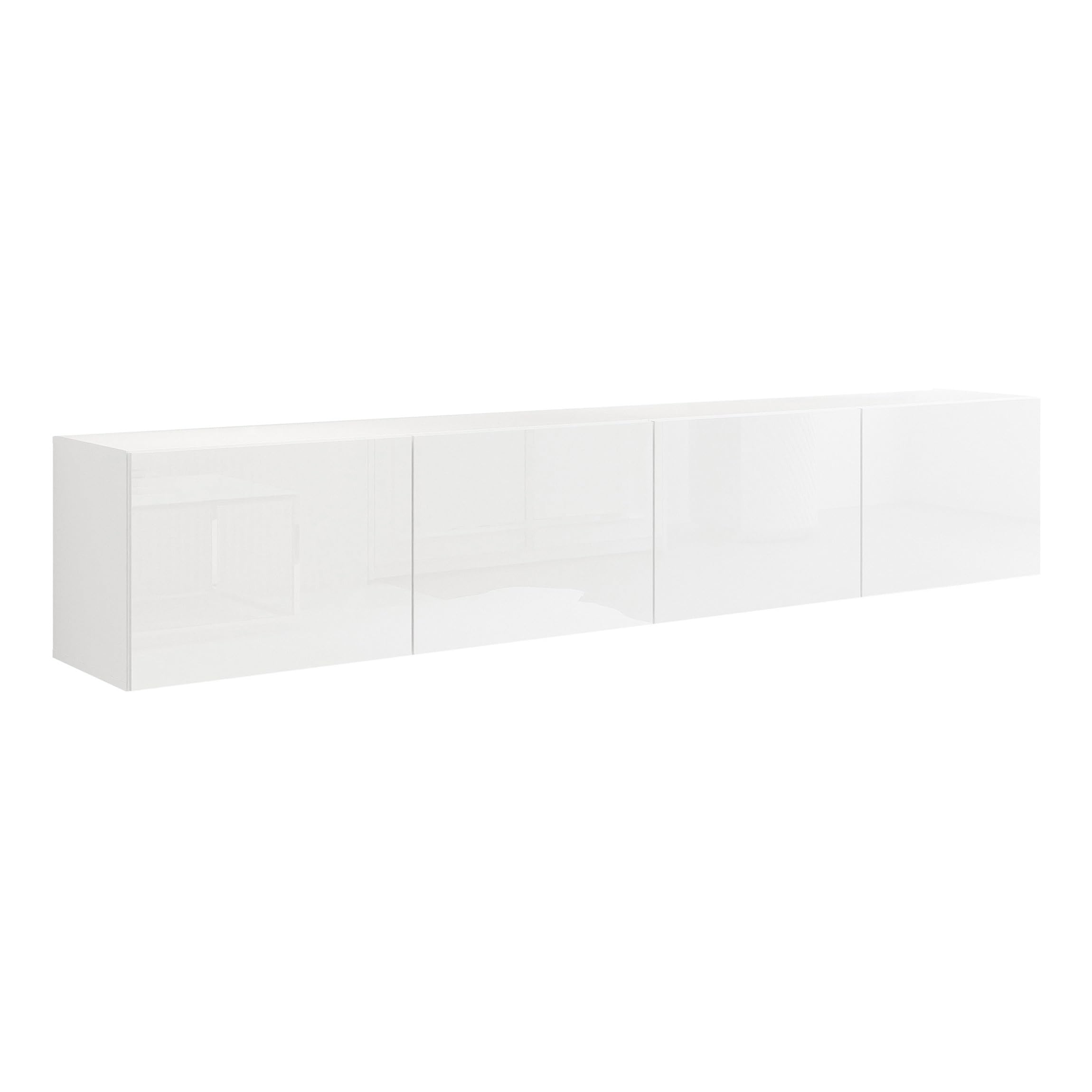 200 cm Meuble TV Suspendu 200 cm avec Rangement et LED - Meuble TV Mural avec 4 Compartiments Spacieux
