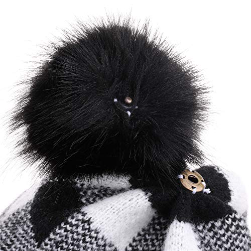 Cruoxibb Women Knit Slouchy Beanie Hat With Faux Fur Pompom Buffalo Plaid Cuff Winter Soft Warm Ski Cap #TOP2
