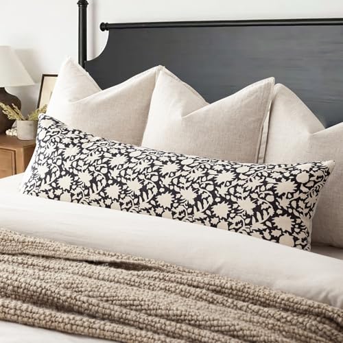 Image of Foindtower Set of 1 Decorative Long Body Lumbar Throw Pillow Covers Accent Farmhouse Cushion Covers Neutral Vintage Pillowcase for Couch Sofa Bedroom Living Room Home Decor14x36 Inch,Black