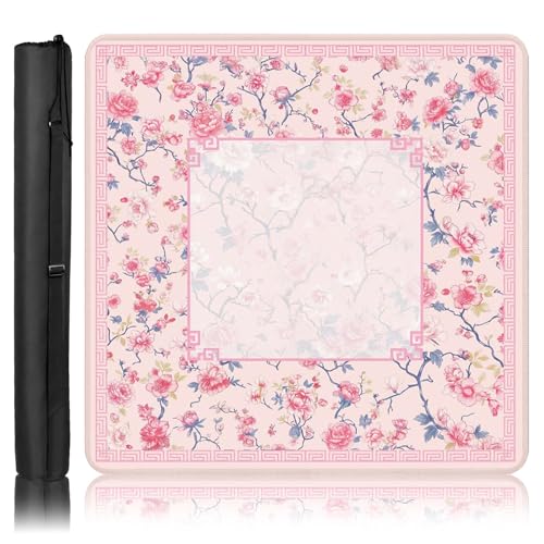 Britimes Mahjong Mat with Black Carrying Bag,31.5"x31.5", Floral Pink