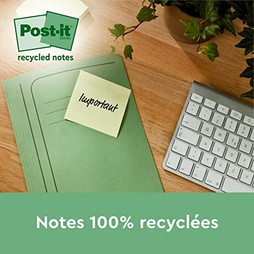 Post-it Notes Super Sticky recyclés : pack de 12 blocs jaune canari 76x76 mm - 4