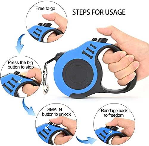 Retractable Dog Lead 360° Tangle-Free Harness Leashes with Non-Slip Handle Extendable Nylon Leads Adjustable Puppy Strap for Dogs Training Walking Jogging 5M/16FT for Medium Small Pet 15-20KG (Blue)