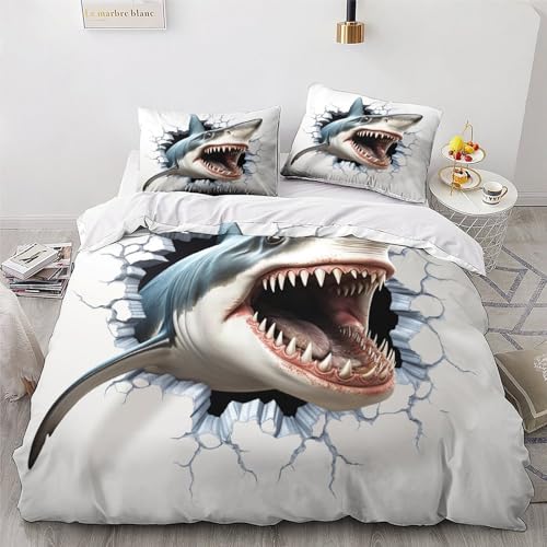 Parure de lit requin 200x200 cm housse de couette polyester microfibre coton