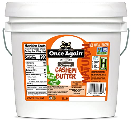 Once Again Natural Creamy Cashew Butter, 9lb (same as 9 jars) - U...
