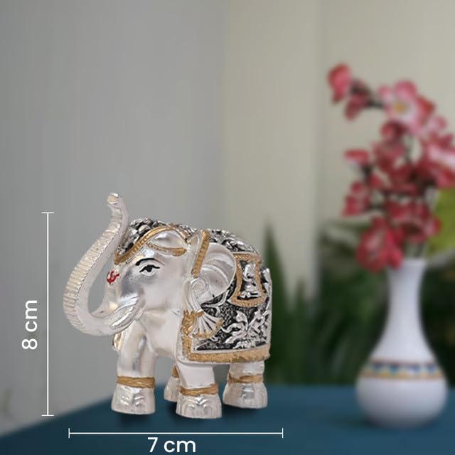 Image of DIVINITI 999 Silver Plated Elephant Idol Statue Enhance Strength, Wisdom, and Good Luck for Showpiece, Home & Office Decor, Tabletop, Luxury Gift, Single Piece (8x9 CM)