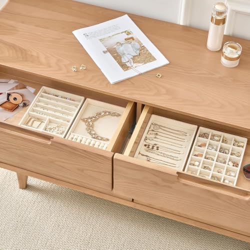 Image of ProCase Stackable Jewelry Organizer Trays for Drawers, Jewelry Drawer Inserts Container Display Case Storage for Earring Necklace Rings Bracelet with Removable Dividers -Beige, 4 Layers