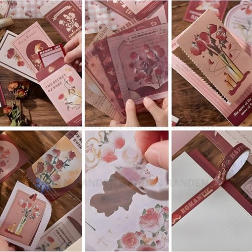 Image of RANDEN journaling kit Aesthetic Stuff Vintage Journal Kit Supplies - 346PCS Scrapbook Stickers & DIY Craft Set for Bullet Journals, Planners, Albums & Notebooks (Rose)