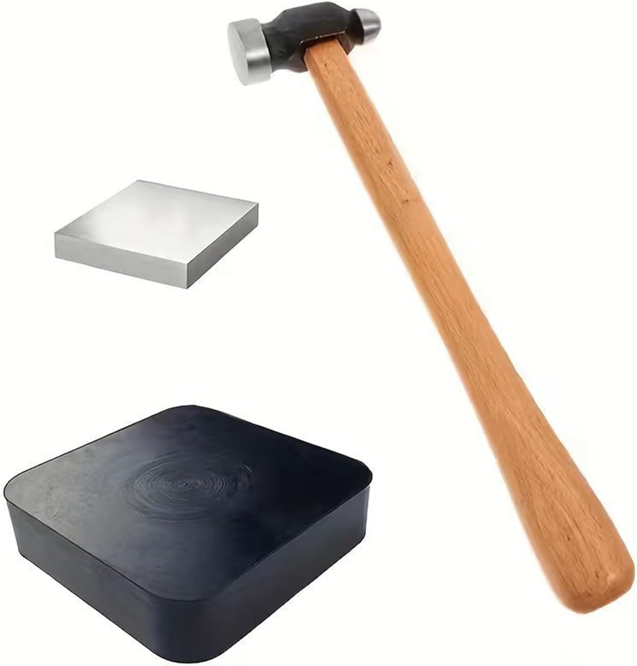 Pack of 3 Complete Jewelry Making Tool Silicone Cushion Wood Stand Metal Hammer Suitable for Hobbyists Beginners Silicone Anvil Pad