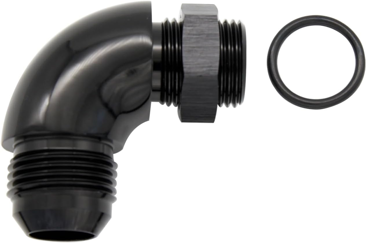 12AN Male Flare to 10AN ORB Port Full Flow Adapter 90 degree Aluminum Black