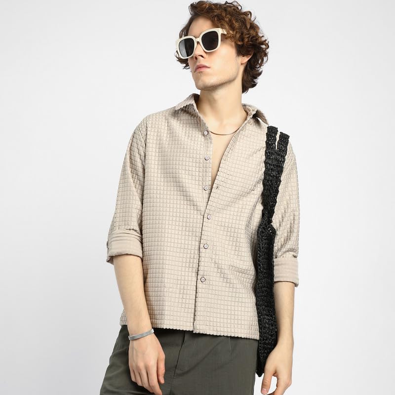Image of CAHOOT Men's Shacket for Casual Wear | Spread Collar | Long Sleeve | Button Closure | Overshirt /Shacket Crafted with Comfort Fit for Everyday Wear