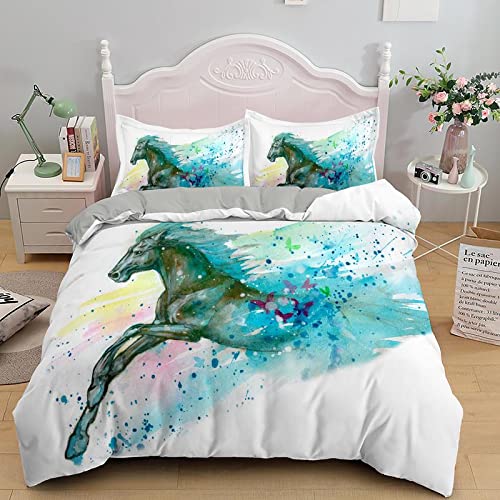 布団カバー シング 馬 四季適用 抗菌防臭 防ダニ 布団カバー(150x210cm)+ 2枕カバー(43x63cm), 和風寝具セット通気性が強掛け布団カバー