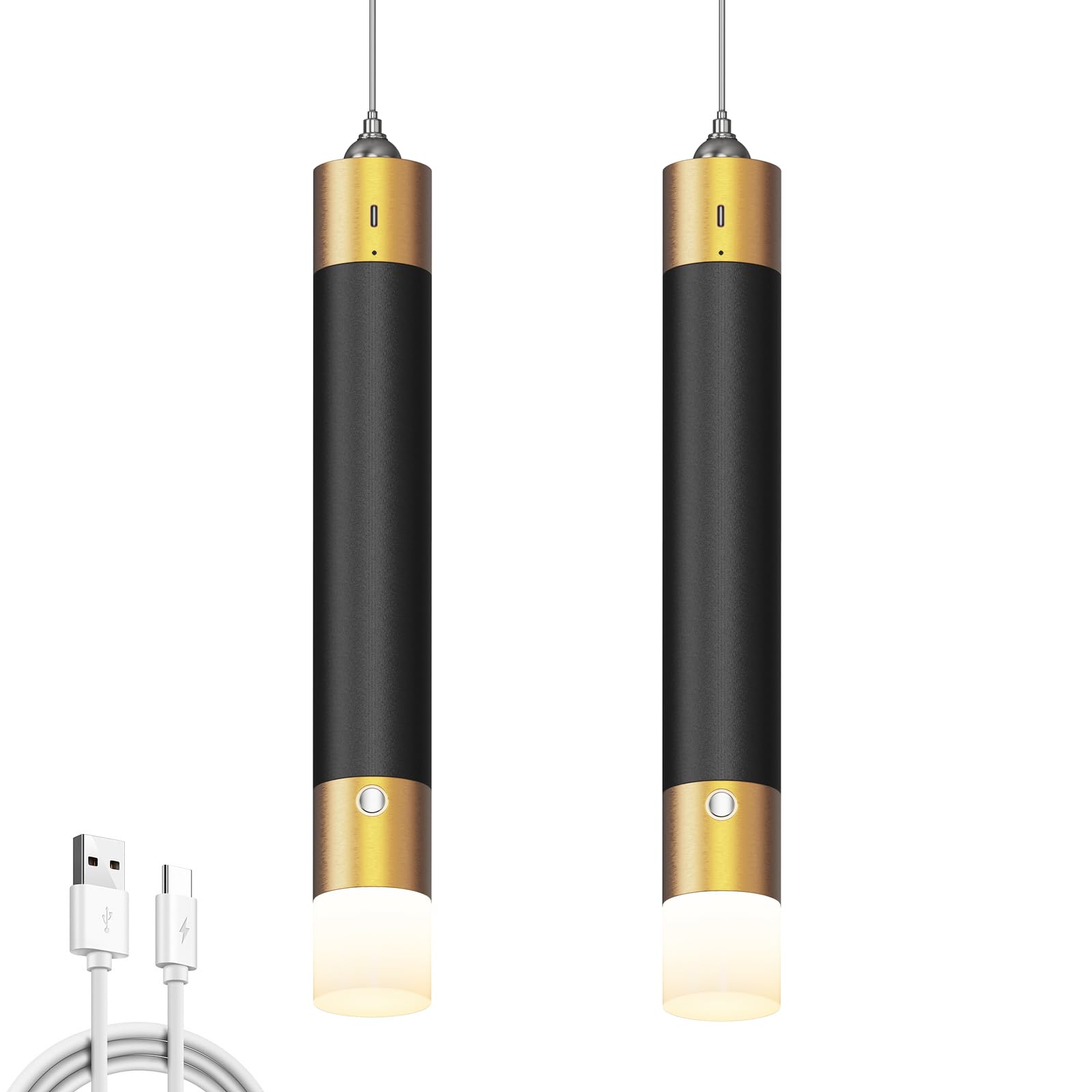 Lot de 2 lampes LED à piles Noir et doré 4500 mAh Design cylindrique portable sans fil Parfait pour chambre à coucher Éclairage d'urgence élégant Fonctionnement à piles