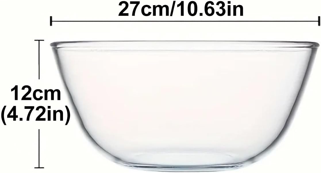 1PCS Round Glass Mixing Bowl, Clear Glass Salad Bowl Dessert Centerpiece Serving Bowls for Mixing Salad or Cereal, Laying Ice Cream, Fruit, Compatible for Microwave & Dishwasher, 10.62×4.72in