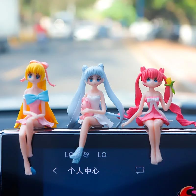 Image of YOURKARTS.COM Mini Showpiece Cute Girl Pack of 6 Mini Figurines | Decorative Set for Car Dashboard, Home Decor or Desk Display | Small Cartoon Statues | car Accessories