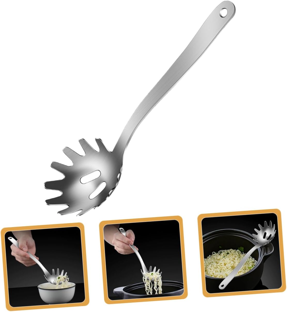 BESTOYARD Stainless Steel Pasta Server Spoon Noodle Strainer for Cooking Ramen Spaghetti Easy to Clean