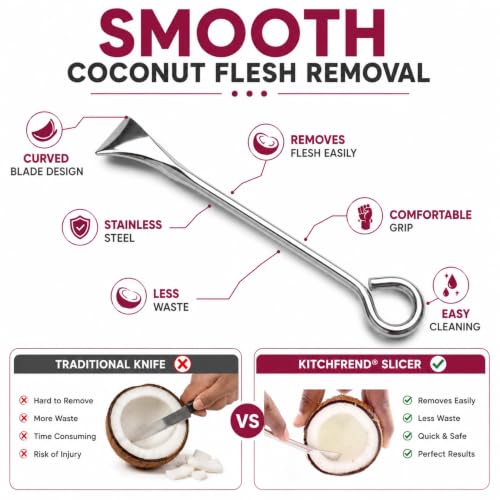 Image of Coconut Breaker & Coconut Slicer Combo | Stainless Steel Coconut Opener with Coconut Flesh Remover Tool | Easy Coconut Cracker Set | Heavy Duty Kitchen Tool